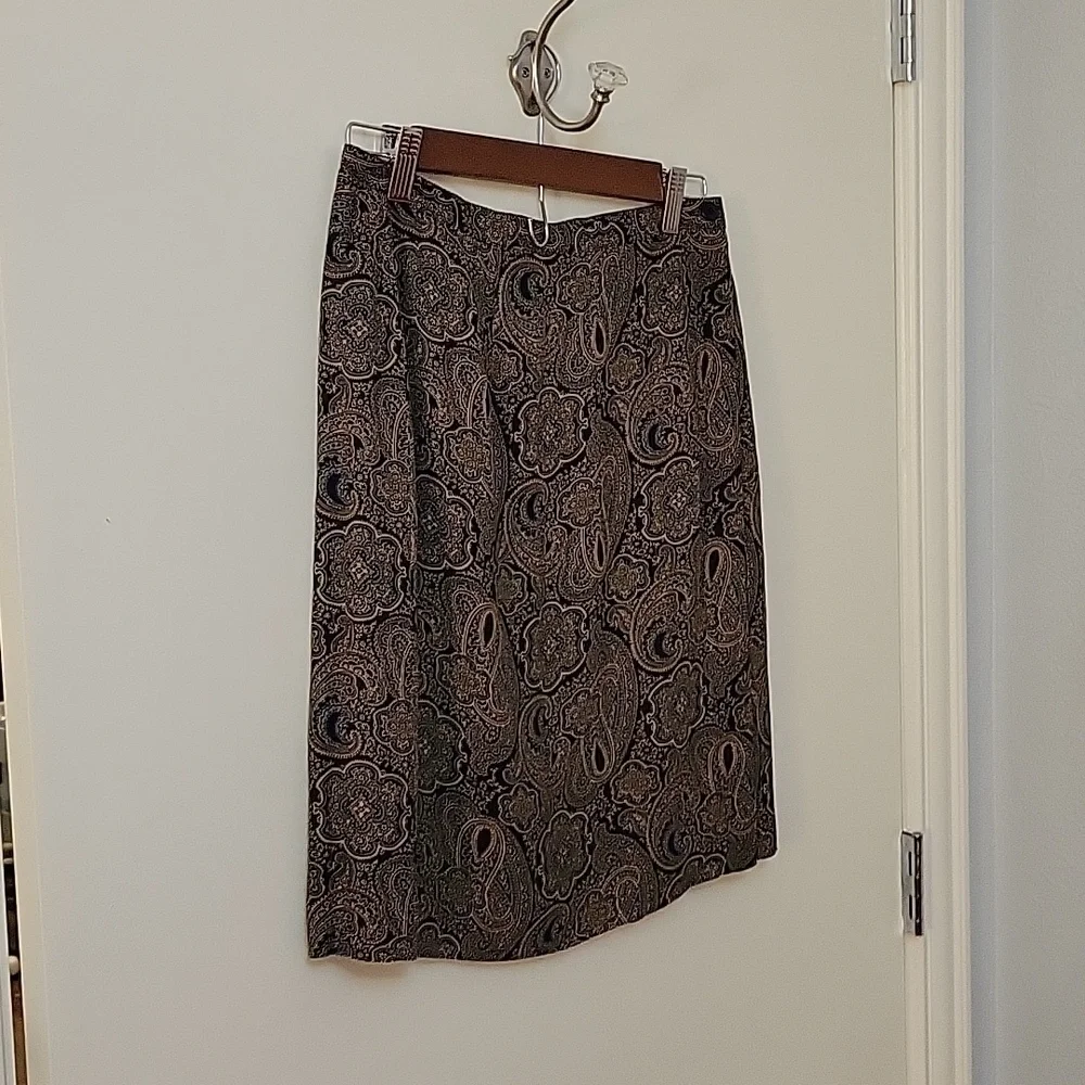 Vtg TALBOTS 1990s Navy Brown Paisley Preppy Wrap Mini Skirt